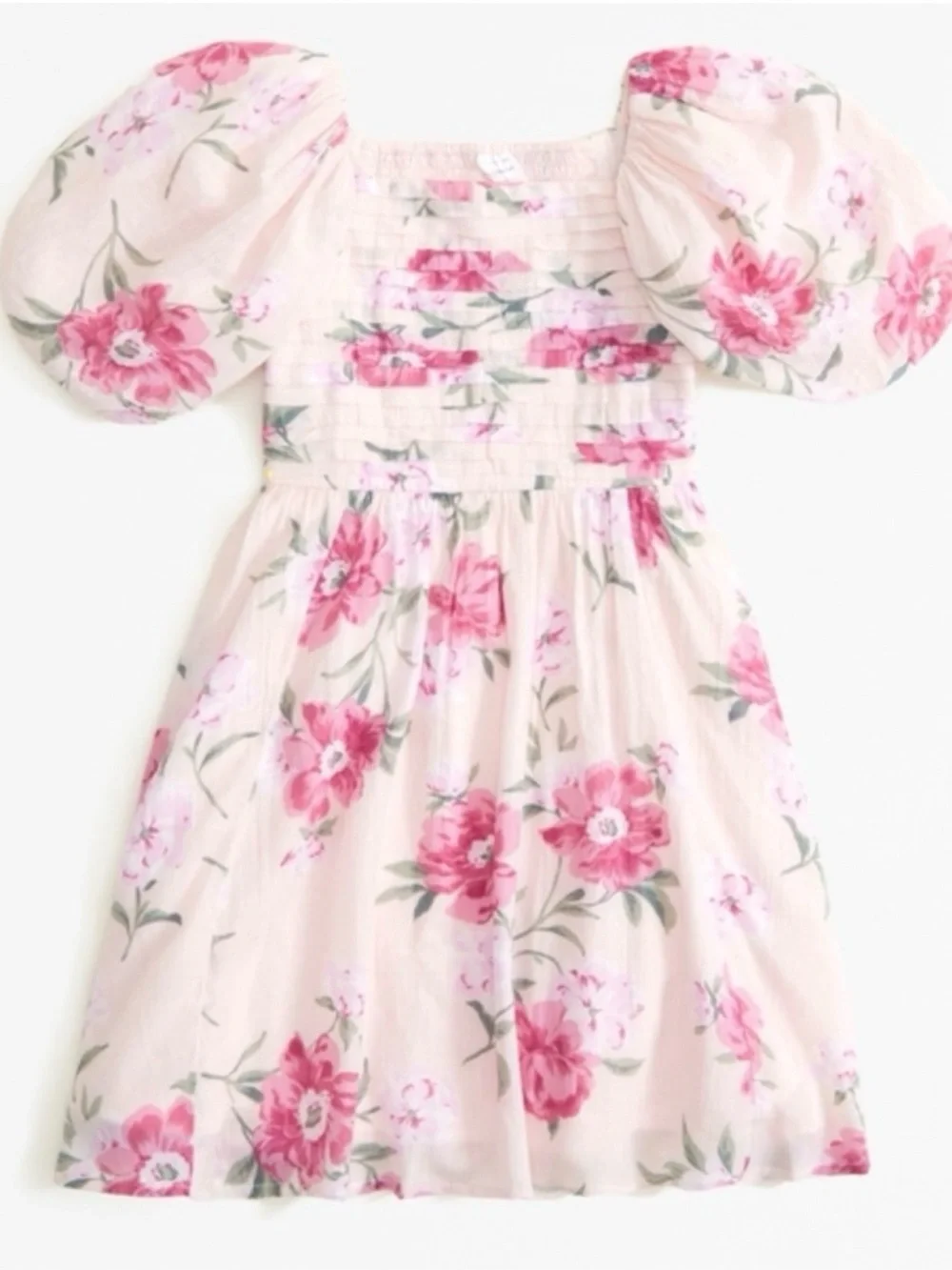 Abercrombie & Fitch Girls 11/12 Emerson Floral Puff Sleeve Mini Dress Pink